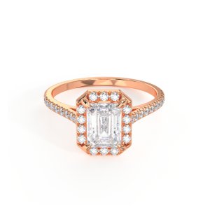 טבעת אירוסין "סיידי" טבעת קלאסית עם יהלום אמרלד והיילו 1.00 קראט