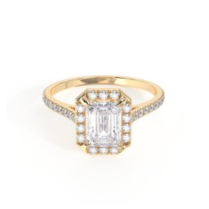 טבעת אירוסין "סיידי" טבעת קלאסית עם יהלום אמרלד והיילו 1.00 קראט